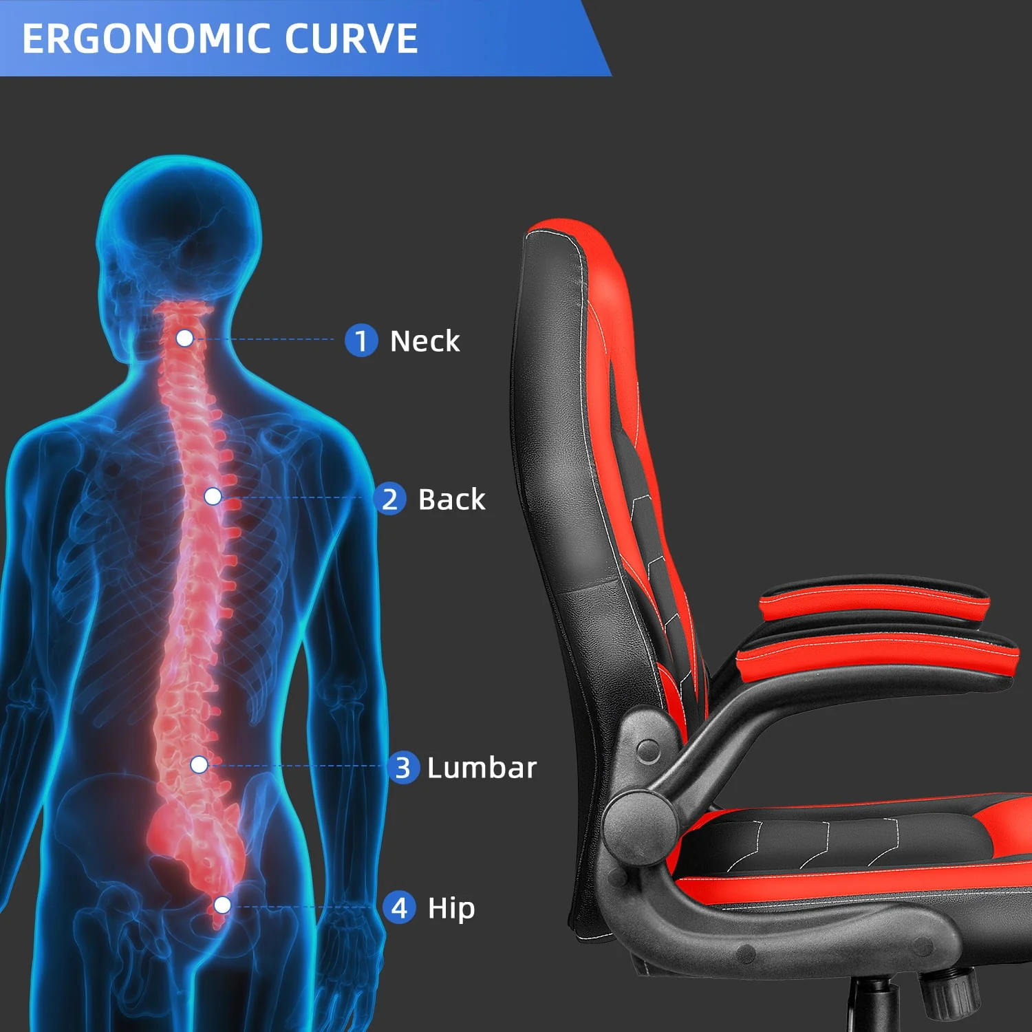HomeZeer Gaming Chair, Video Game Chairs for Kids, Computer Office Desk Chair with Lumbar Support, Pu Leather Gamer Chair up to 330lb, Red