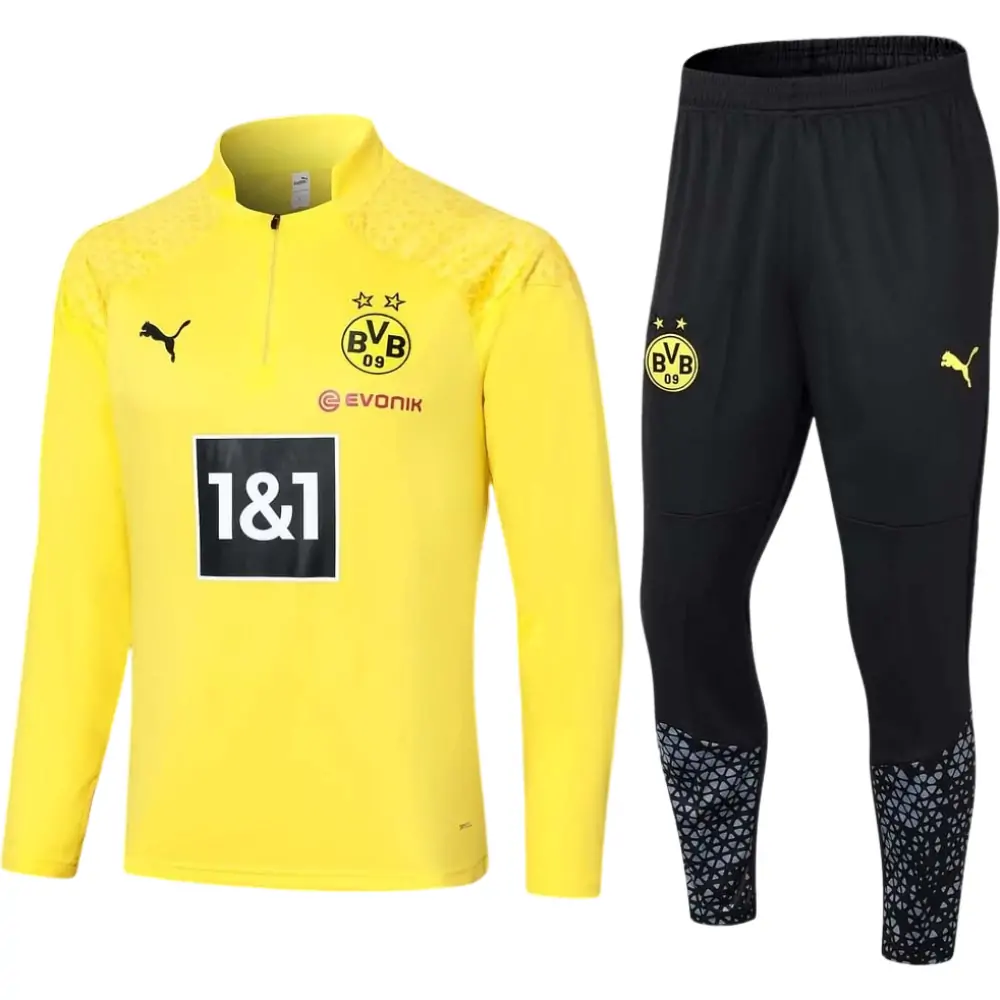 2023/2024 Dortmund Half-Pull Training Suit Yellow Football Shirt 1:1 Thai Quality Set