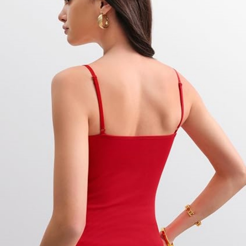 Women's Built in Bra Lace Camisole Adjustable Spaghetti Straps Tank Tops Double Lined Sleeveless Tops