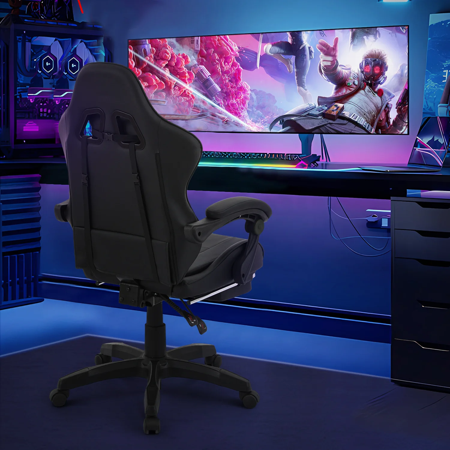 Magshion Adjustable Gaming Chair, Ergonomic PC Computer Seat with Headrest and Lumbar Support for Adults Teens Desk Chair, Black