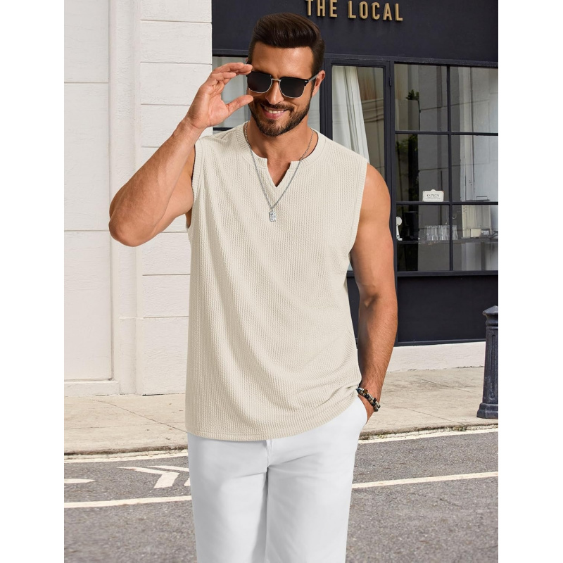 Men's Casual Tank Top V Neck Knit Jacquard
