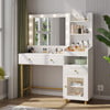 Black Vanity Desk Table with Mirror and Lights in 3 Colors,Modern Makeup Vanity Desk Dressing Table with Charging Station & Drawers & Storage Cabinet for Women Girls