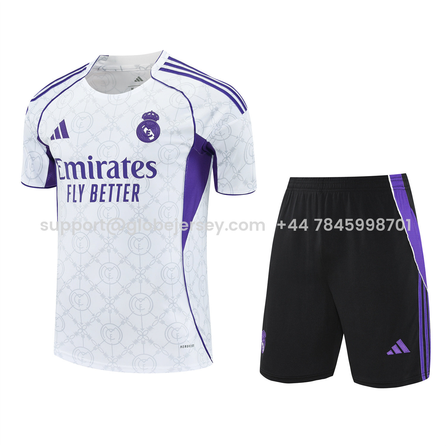 Real Madrid 25-26 Short-Sleeve Training Set - Blue Edge White Top & Black Shorts