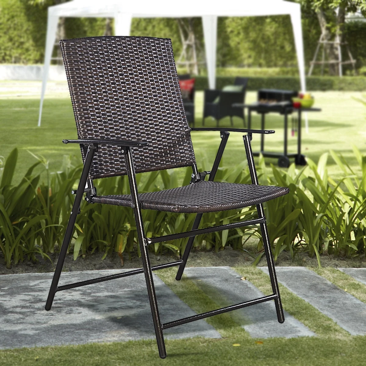 Topbuy Rattan Folding Chair (4 Pack), Brown