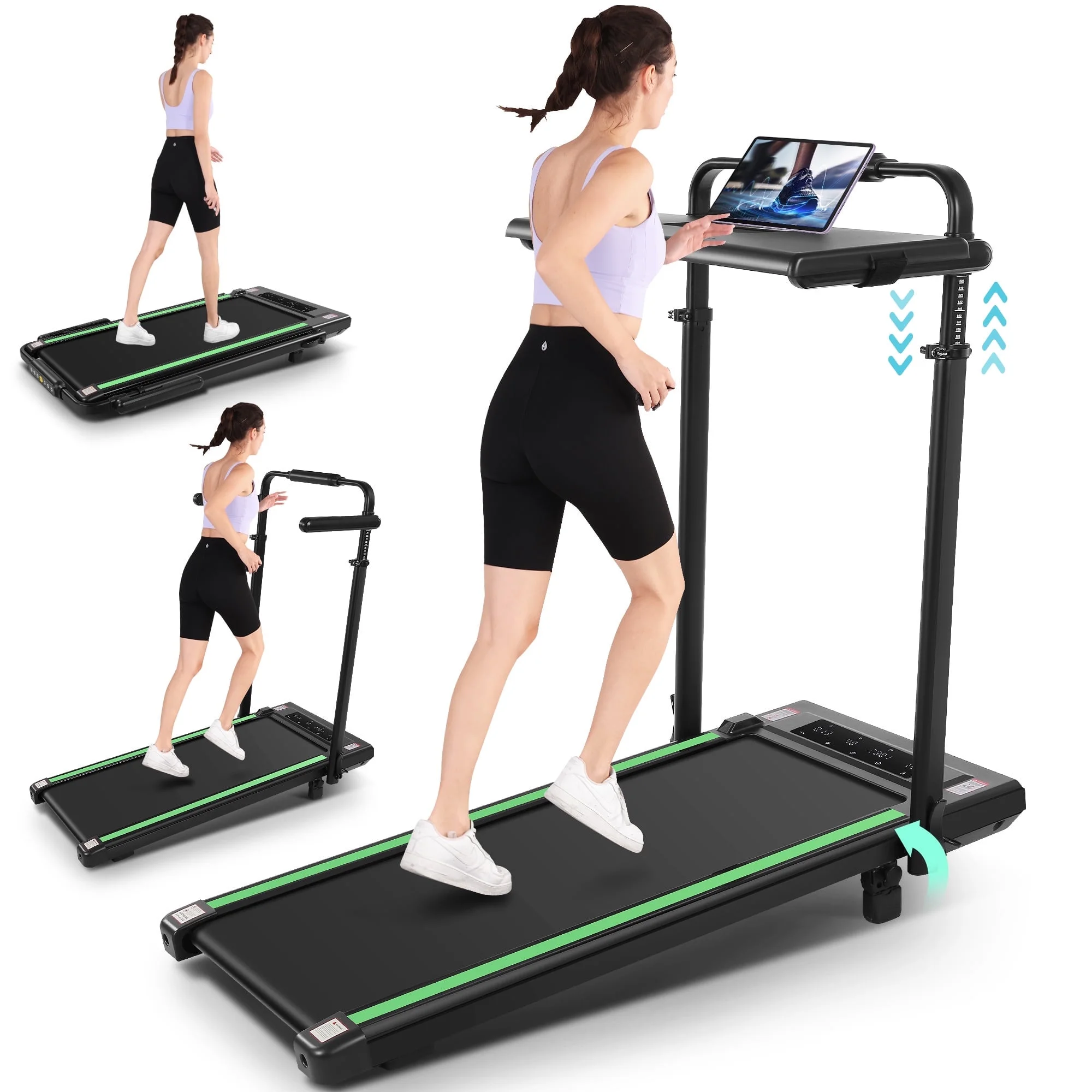 Simpfree 3 in 1 Under Desk Treadmill with Removable Desk, Walking Pad with Height Adjustable Armrests, LED Touch Screen, Remote Control, 0.5-7.5 mph
