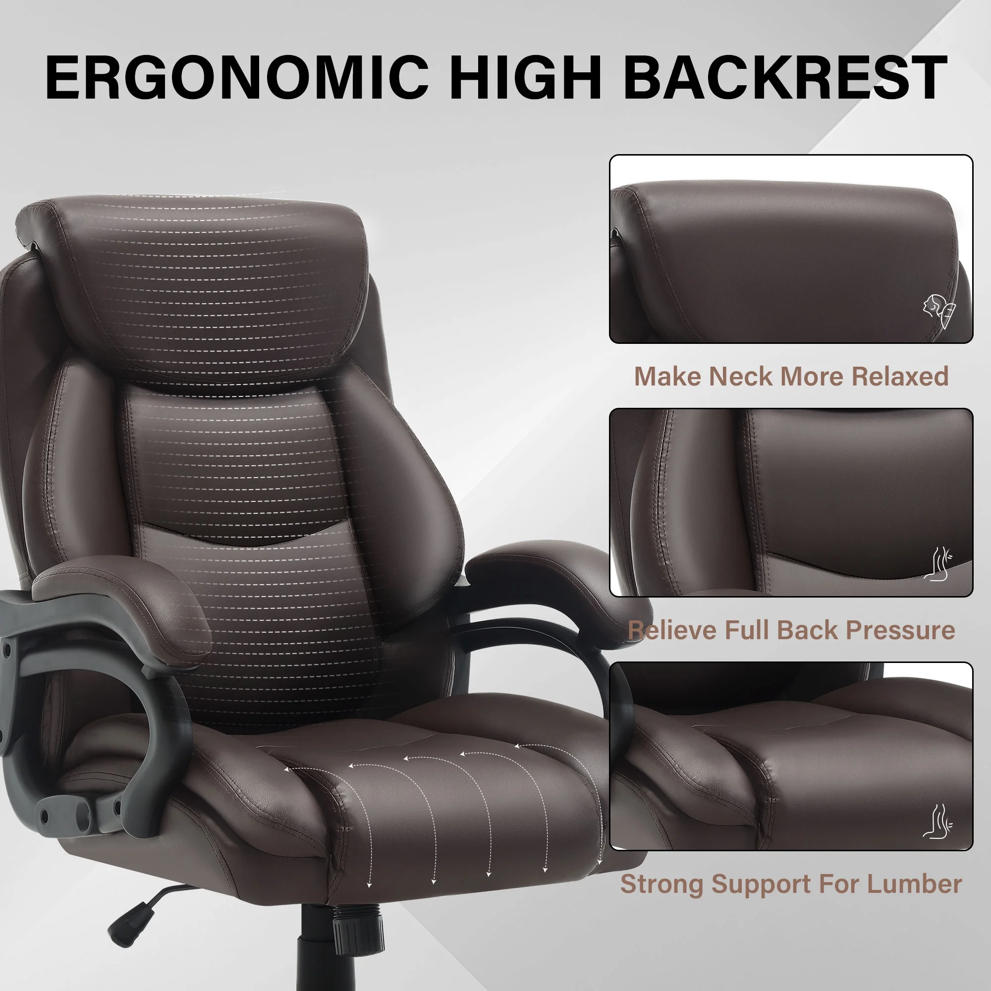 JONPONY Big and Tall Office Chair 500LBS Wide Seat Ergonomic Computer Desk Chair High Back Executive Leather Chair Adjustable Task Chair Lumbar Back Support 8 Hours Heavy Duty Design,Black