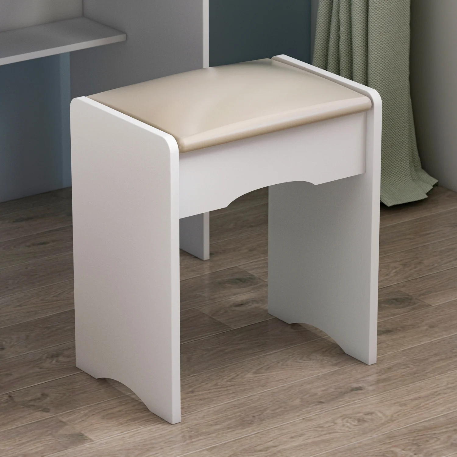MONSLIPA Makeup Vanity Desk Set w/ Light, Sturdy Dressing Vanity Table with Bench, Shelves & Drawers