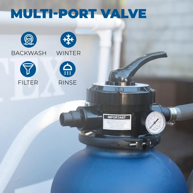13″ Sand Filter System with 0.75 HP Pool Pump – 2400 GPH. Multiport Valve. Supports Up to 10.000-Gallon Pools