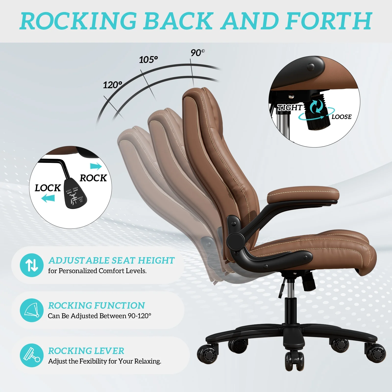 Solfway Big and Tall Office Chair 400LBS, High Back Black Leather Executive Office Chair, Computer Desk Chair with Adjustable Flip-up Arms, Wheels and Lumbar Support