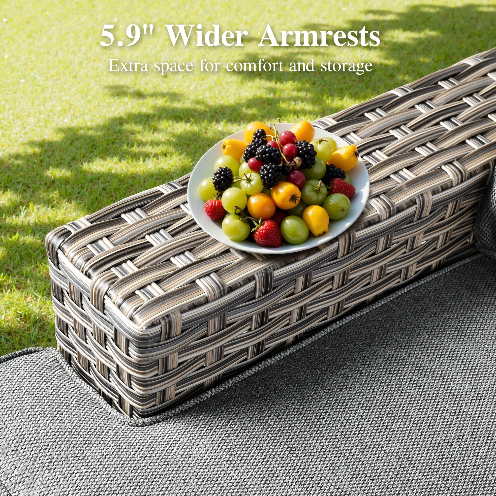 Ovios 10 Pieces Outdoor Patio Furniture Modern High-Back All-Weather Wicker Sectional Conversation Set with Propane Fire Pit Table & Swivel Chair, Dark Gray