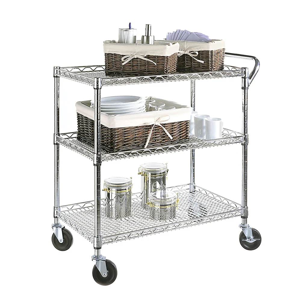 Seville Classics 3-Tier Commercial Rolling Utility Cart, UltraZinc
