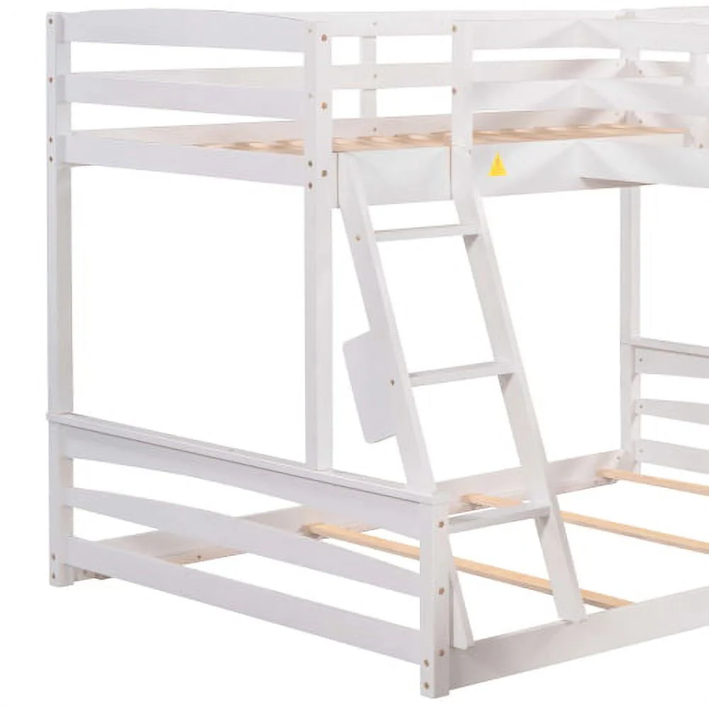 L Shaped Triple Bunk Bed for 5, Twin Over Full Bunk Bed and Twin Size Loft Bed with Built-in Desk, and Slide,Full-Length Guardrail, White