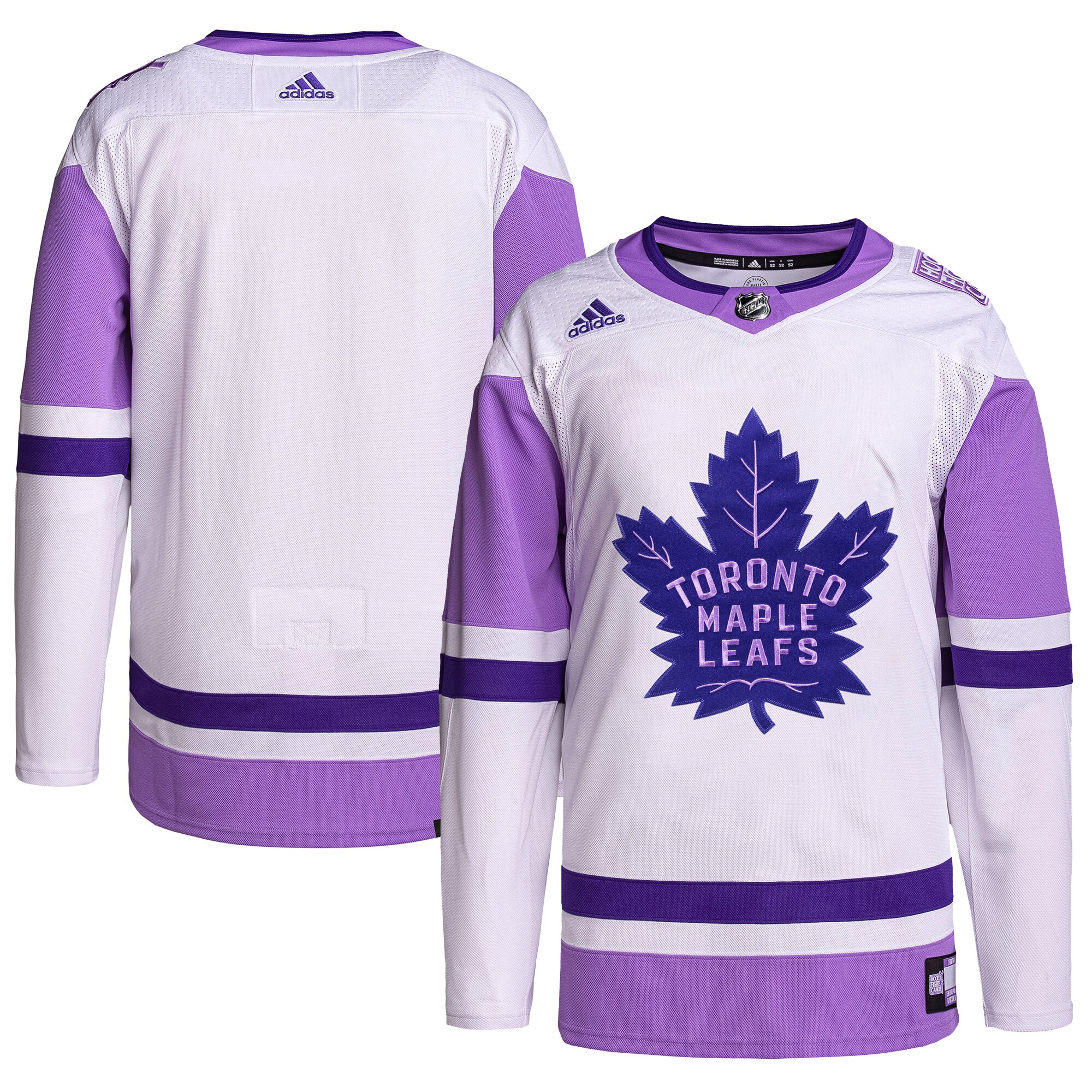 Toronto Maple Leafs  Hockey Fights Cancer Primegreen  Blank Practice Jersey – White/Purple