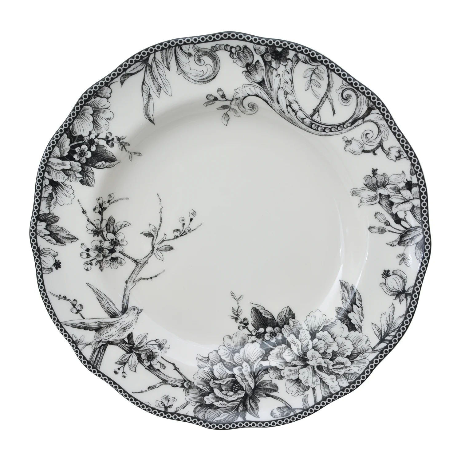 222 Fifth Adelaide Round 16-Piece Porcelain Dinnerware Set, Black Toile