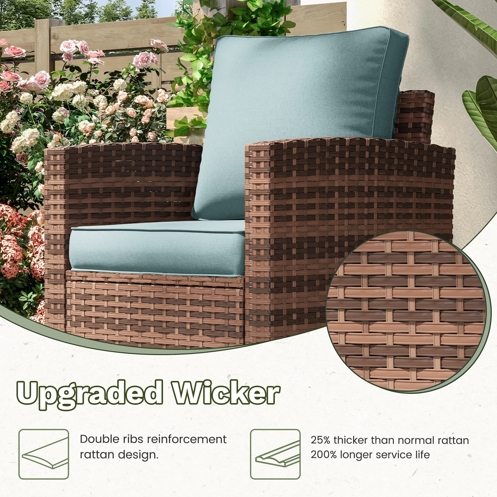 POTEBAN Patio Furniture Set, 7 Pieces Outdoor Sectional Sofa Couch with Chairs, Ottomans and Comfy Cushions, All Weather Wicker Rattan Patio Conversation Set for Garden Backyard Dark Grey