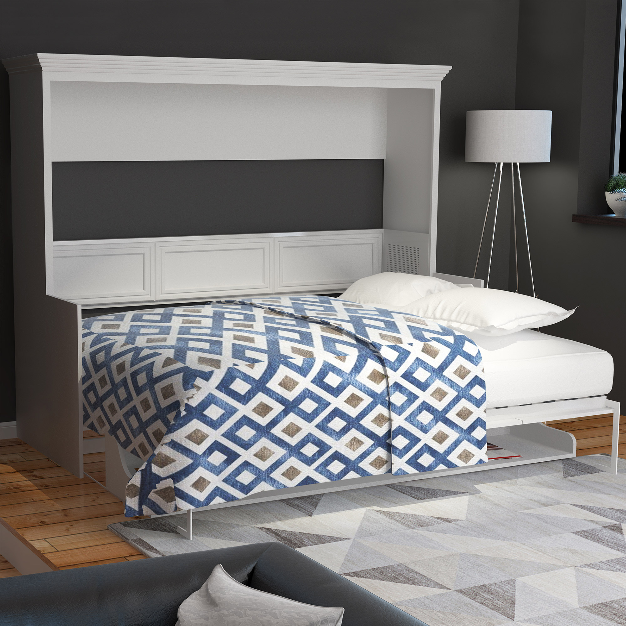 Melbourne Queen Wall Bed with Desk Combo - White