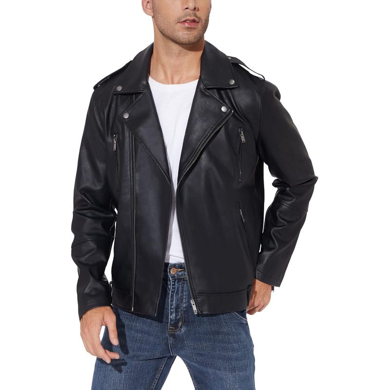 Faux Leather Jacket Men - Black Bomber Jackets Motorcycle Stand