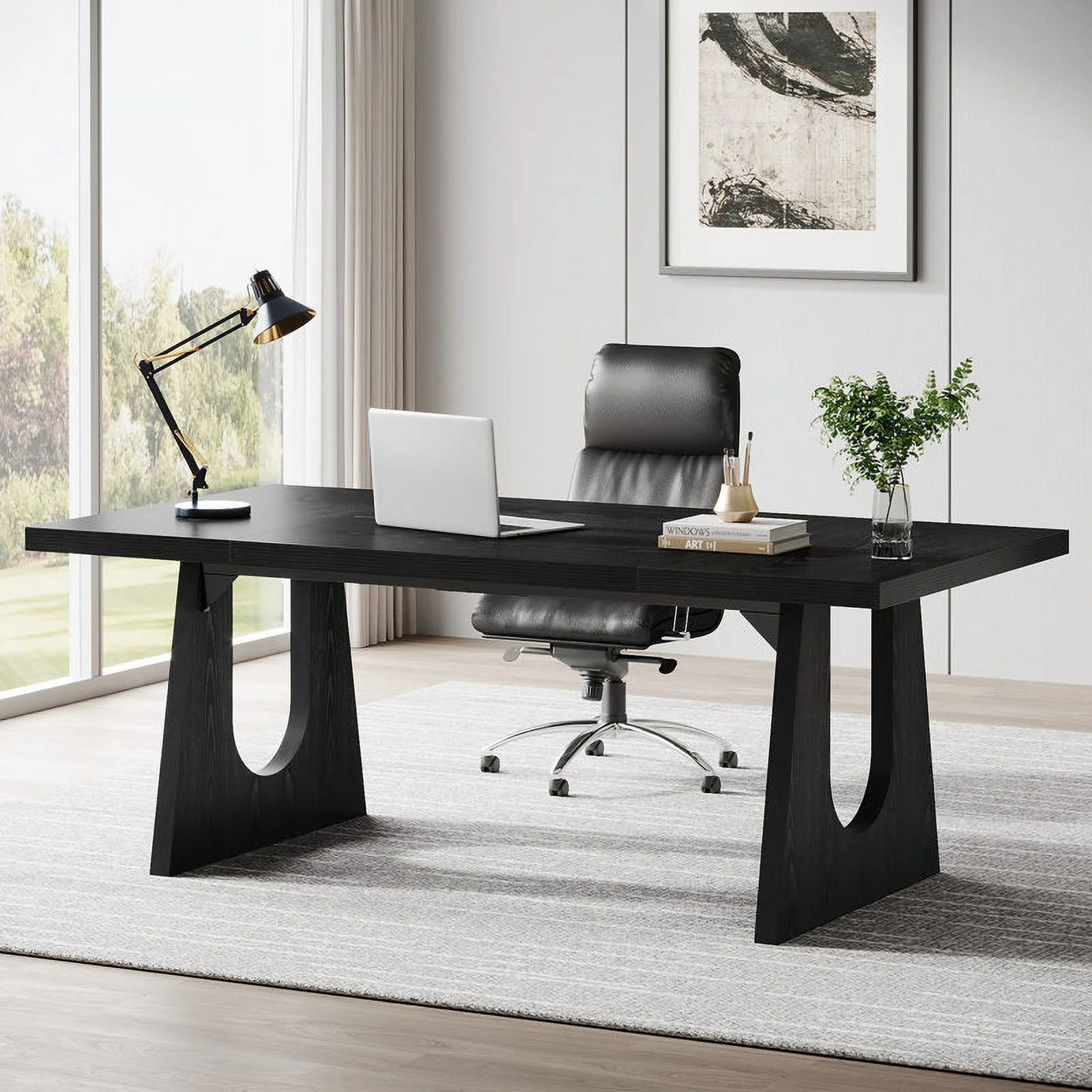 Tribesigns 70.9-Inch Executive Desk, Computer Office Desk, Modern Simple Desk with Large Desktop, Writing Desk Workstation Business Furniture for Home Office, Study, Metal Frame, Oak and Black