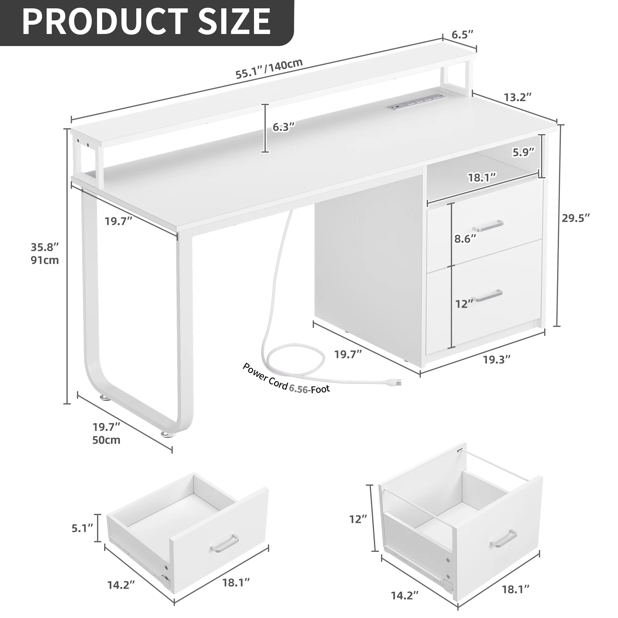Dextrus 47 inch Computer Desk with Storage Drawers & LED Light, Office Desk with Monitor Stand & Power Outlets, Work Study PC Desk for Small Spaces, Home Office, Oak