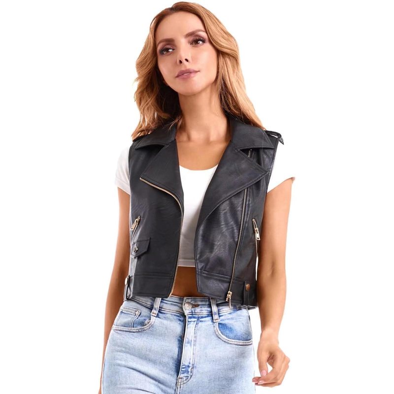 Faux Leather Vest For Women Lapel Sleeveless