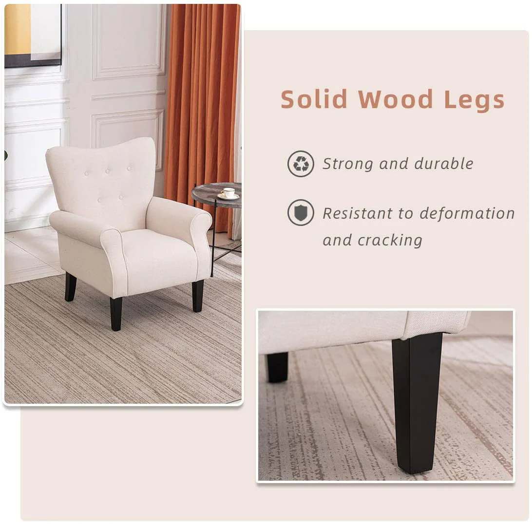 Richryce MidCentury Accent Chair with Arm ,High Back Armchair Beige,Beige