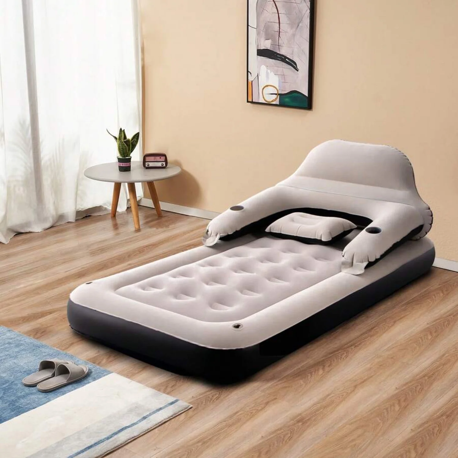 Air Mattress Sofa Bed For Camping, Portable Inflatable Couch With Headboard And Soft Pillow (Pump Not Included)