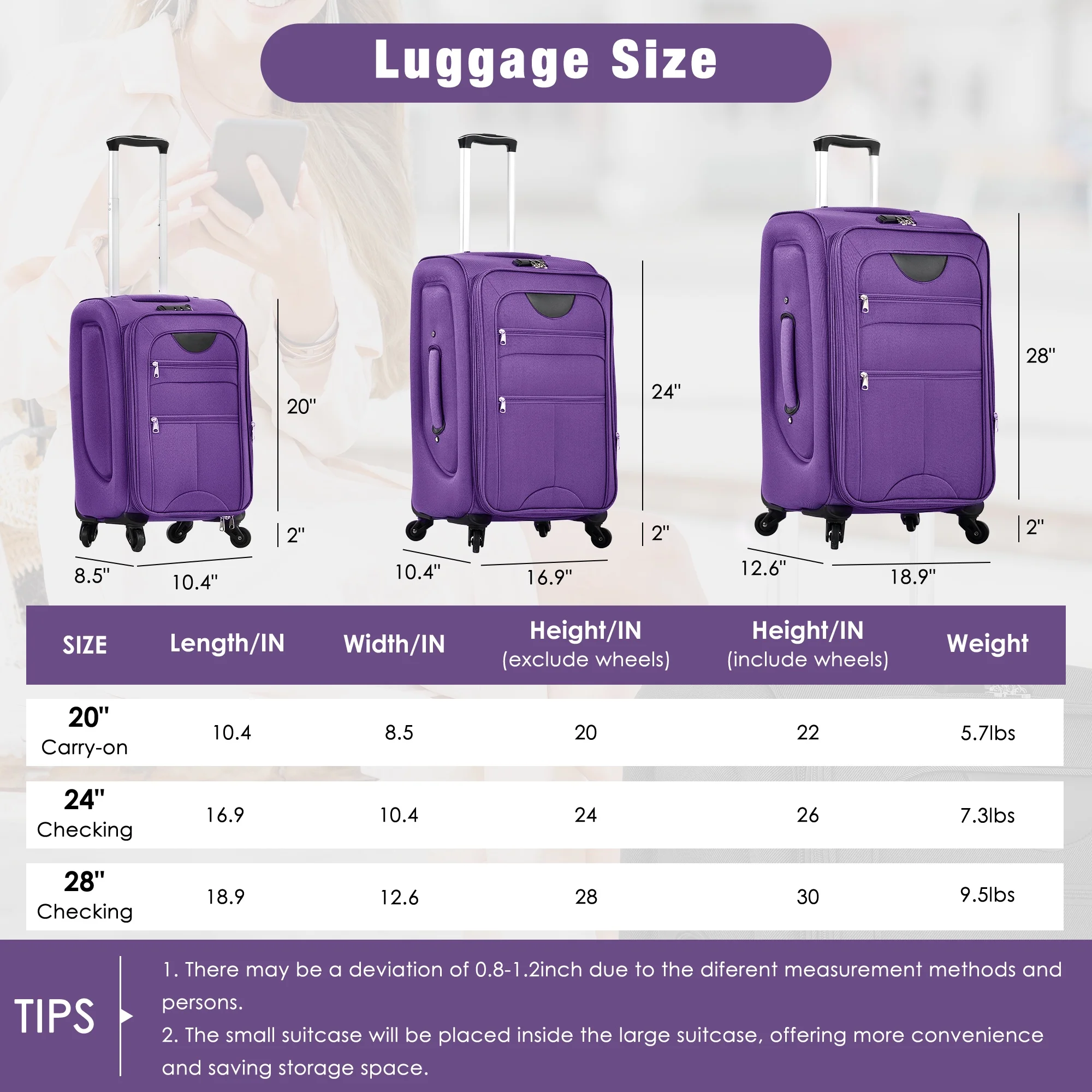 PAPROOS 3 PCS Luggage Set with Duffel Bag, Lightweight Carry on Softside Suitcases Set, 20in 24in 28in Expandable Suitcase with Spinner Wheel and TSA Lock, Softshell Luggage Travel Set, Gray