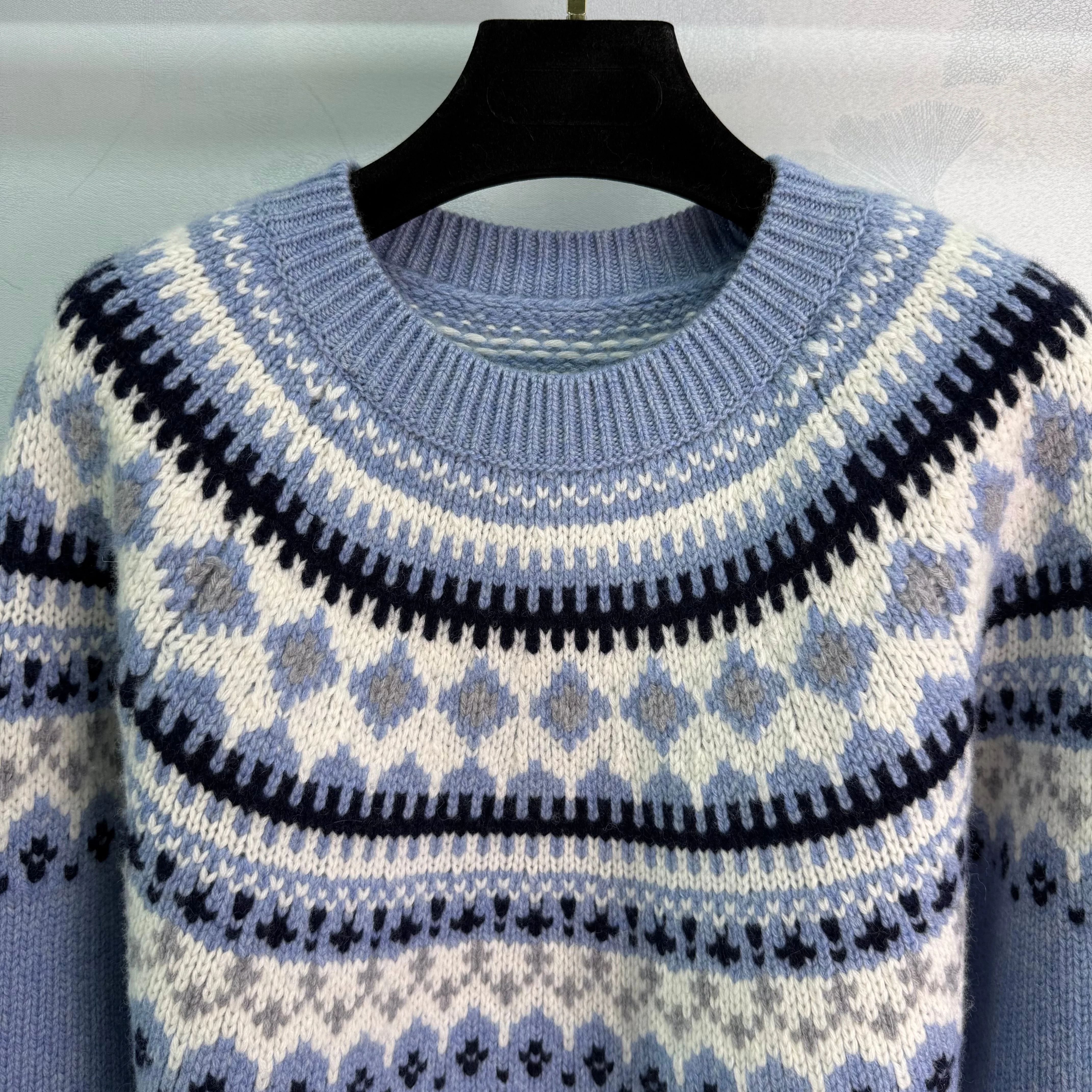 Haze Blue Fair Isle Wool Knit Sweater