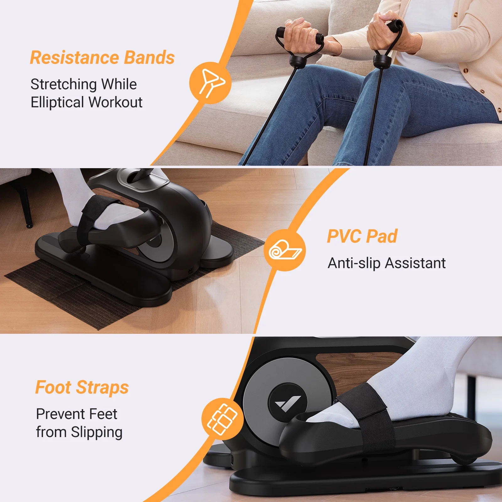 MERACH Under Desk Elliptical Machine, 12 Adjustable Speeds Quiet, LCD Monitor, Portable Fitness Equipment Gift for Family with Resistance Bands