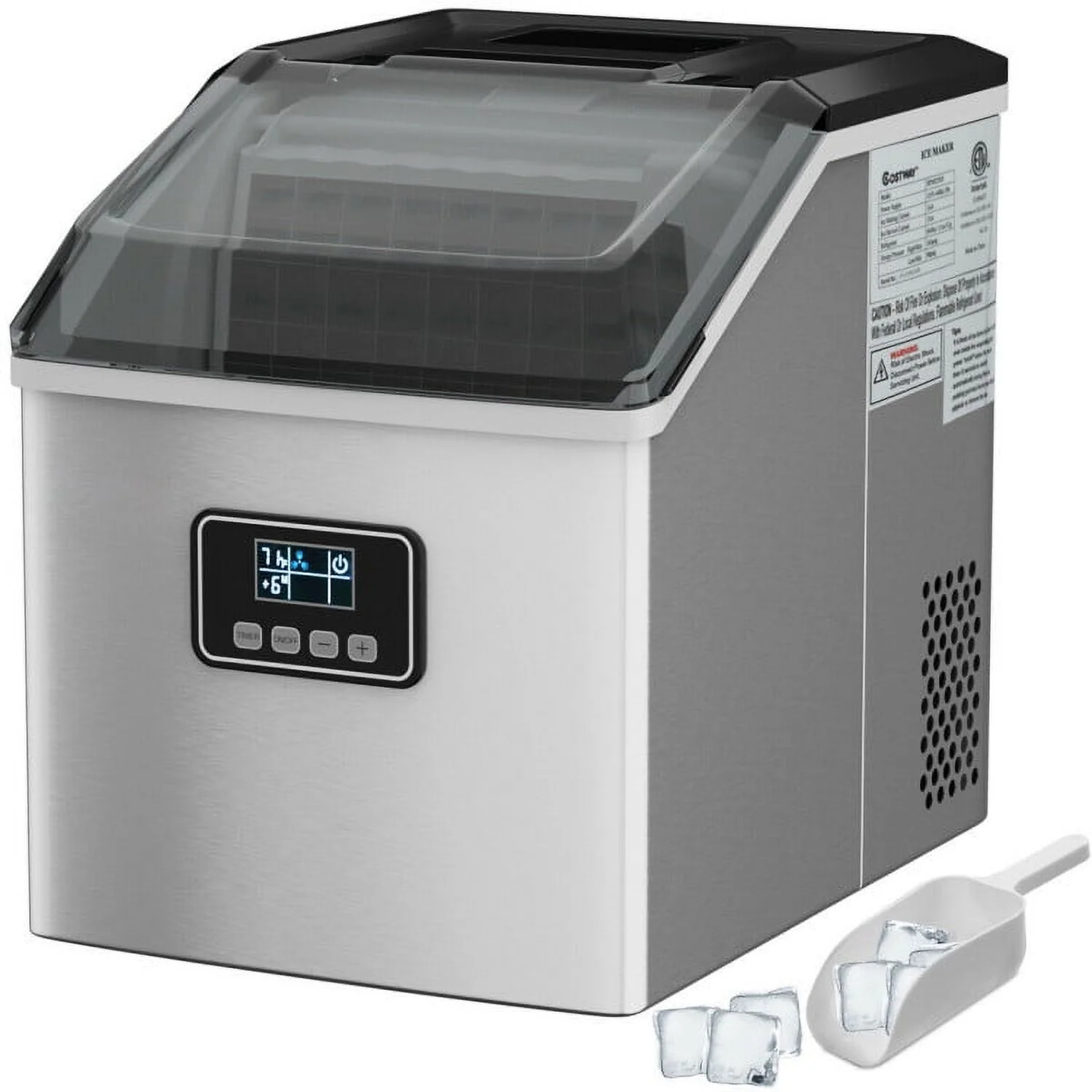 Resenkos Ice Maker Machine, Machine for Making Ice Cubes, 48 lbs Stainless Self-Clean Ice Maker with LCD Display