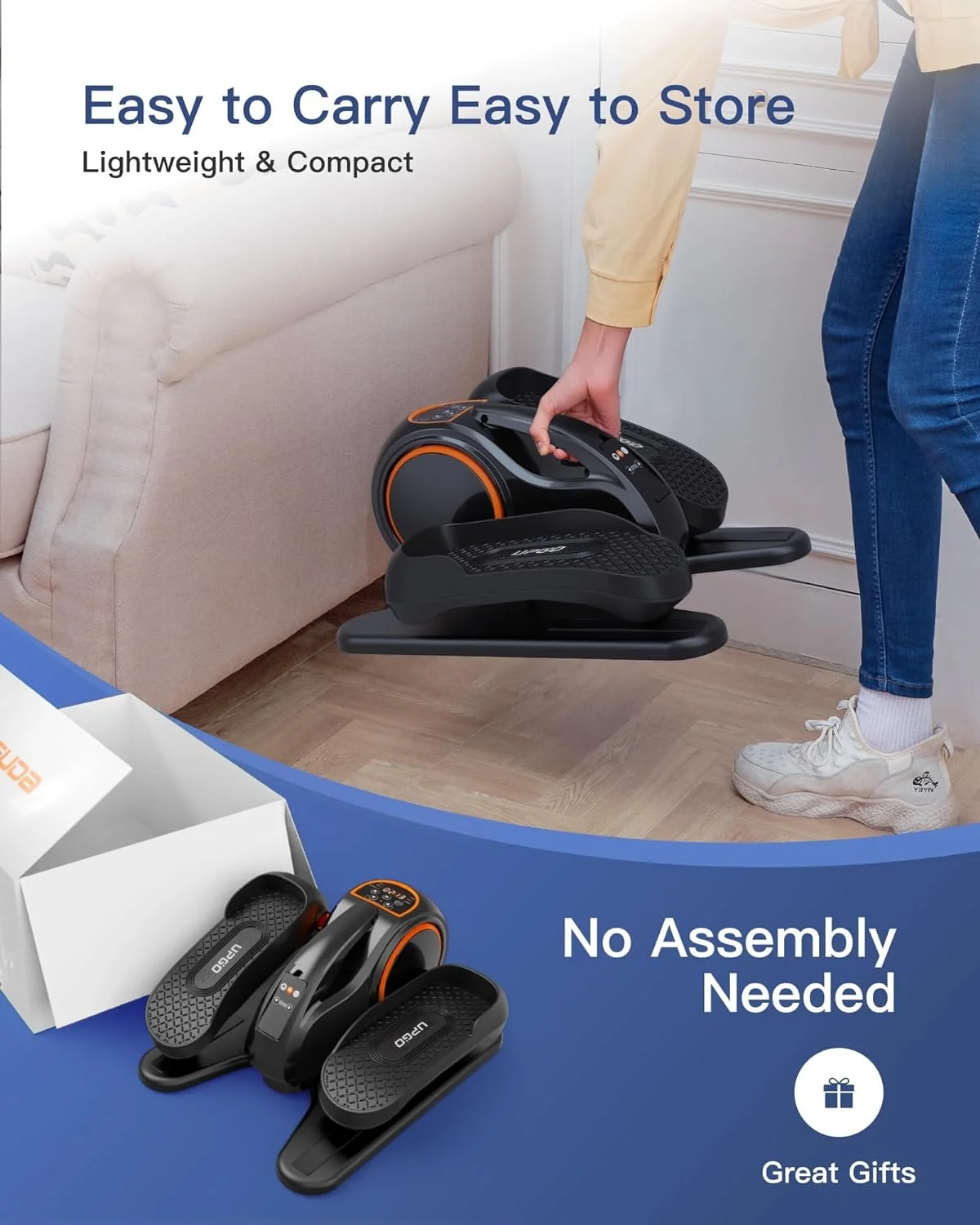 UPGO Under Desk Ellipticals Electric, Elipse Leg Pedal Exerciser for Seniors Fully Assembled, Seated Pedal Exerciser with Remote Control & Non-Slip Pedals