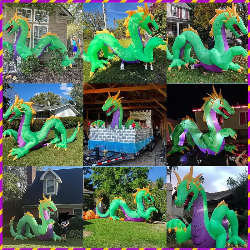 14-Foot Giant Inflatable Dragon Decoration – Outdoor Halloween Display with Ground Stakes & LED Lights
