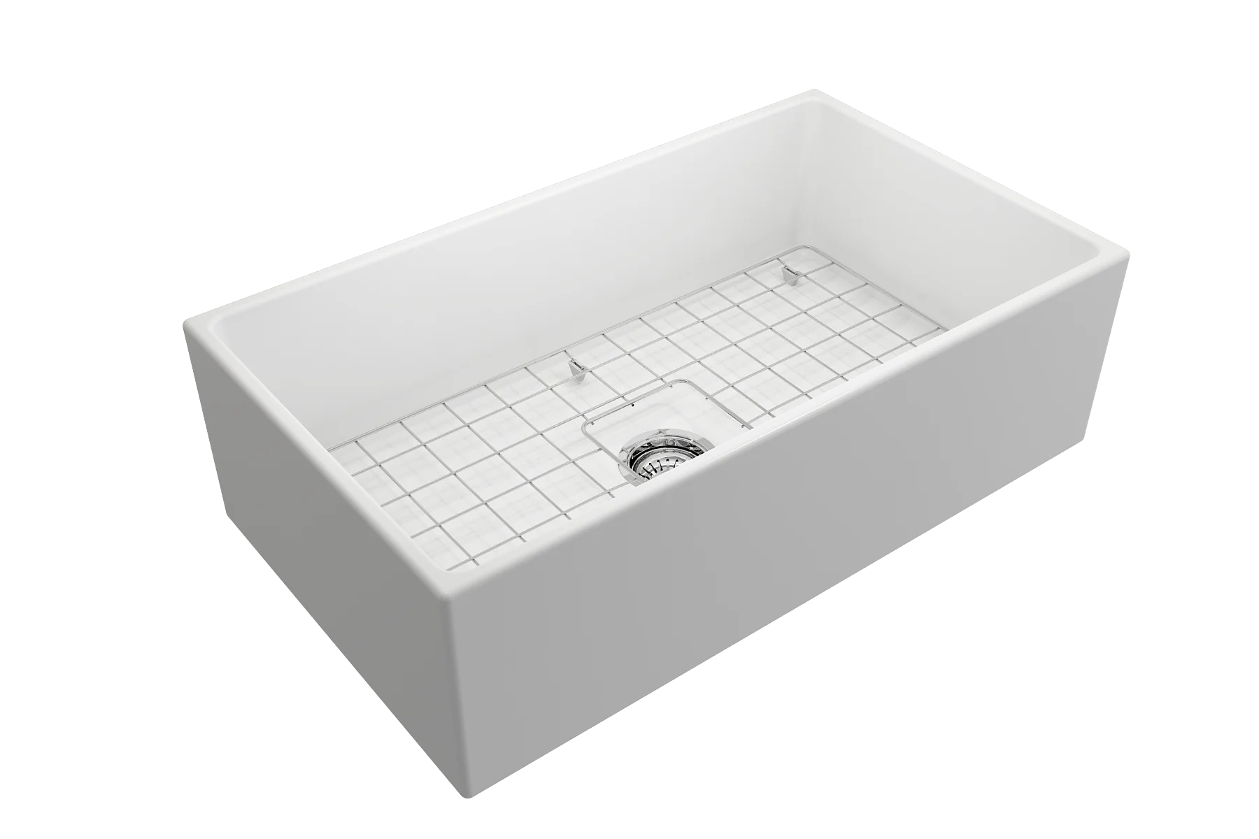 BOCCHI Contempo Apron Front Fireclay 33 in. Single Bowl Kitchen Sink with Protective Bottom Grid and Strainer in White