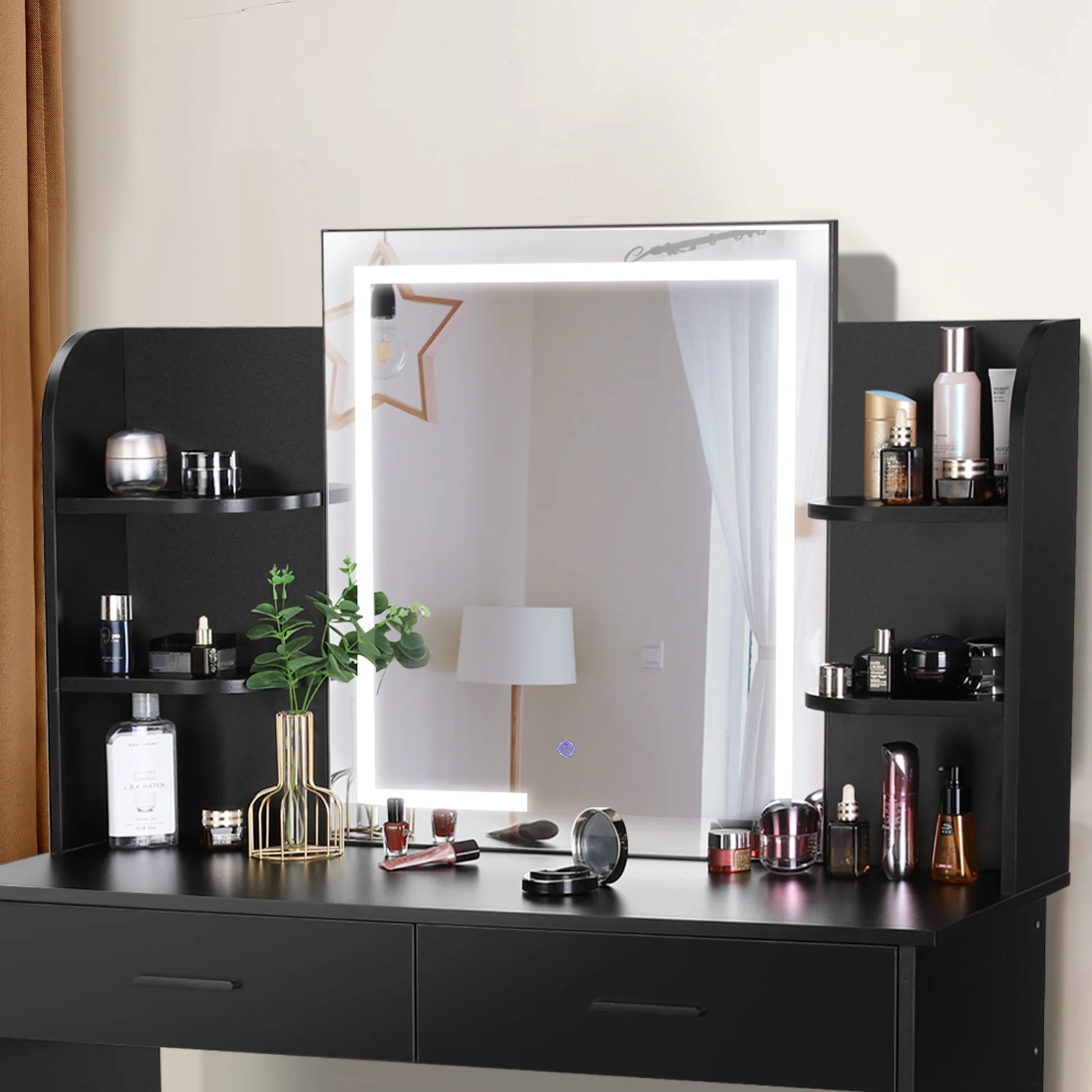 RichYa Modern Makeup Vanity Set with Lights Mirror and Drawers,White Makeup Desk,Dressing Table