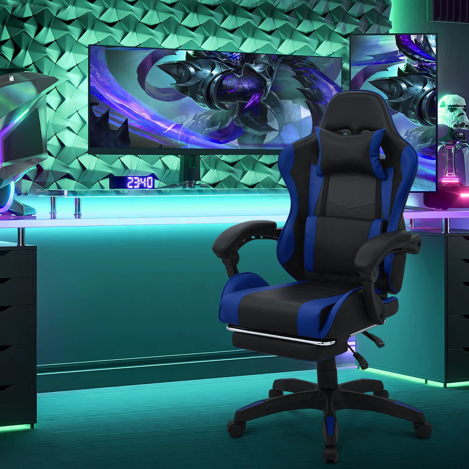 Magshion Adjustable Gaming Chair, Ergonomic PC Computer Seat with Headrest and Lumbar Support for Adults Teens Desk Chair, Black