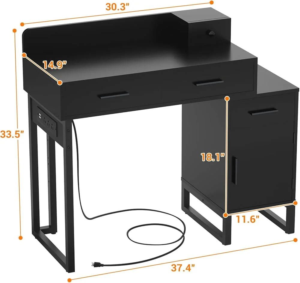 Vanity Desk With 4 Drawers and Cabinet, Makeup Vanity Table With Charge Station Socket, Small Space Makeup Bedside Cupboard, Gift for Her Choice, Suit for Apartment/Dorm/Bedroom, Cute Pink