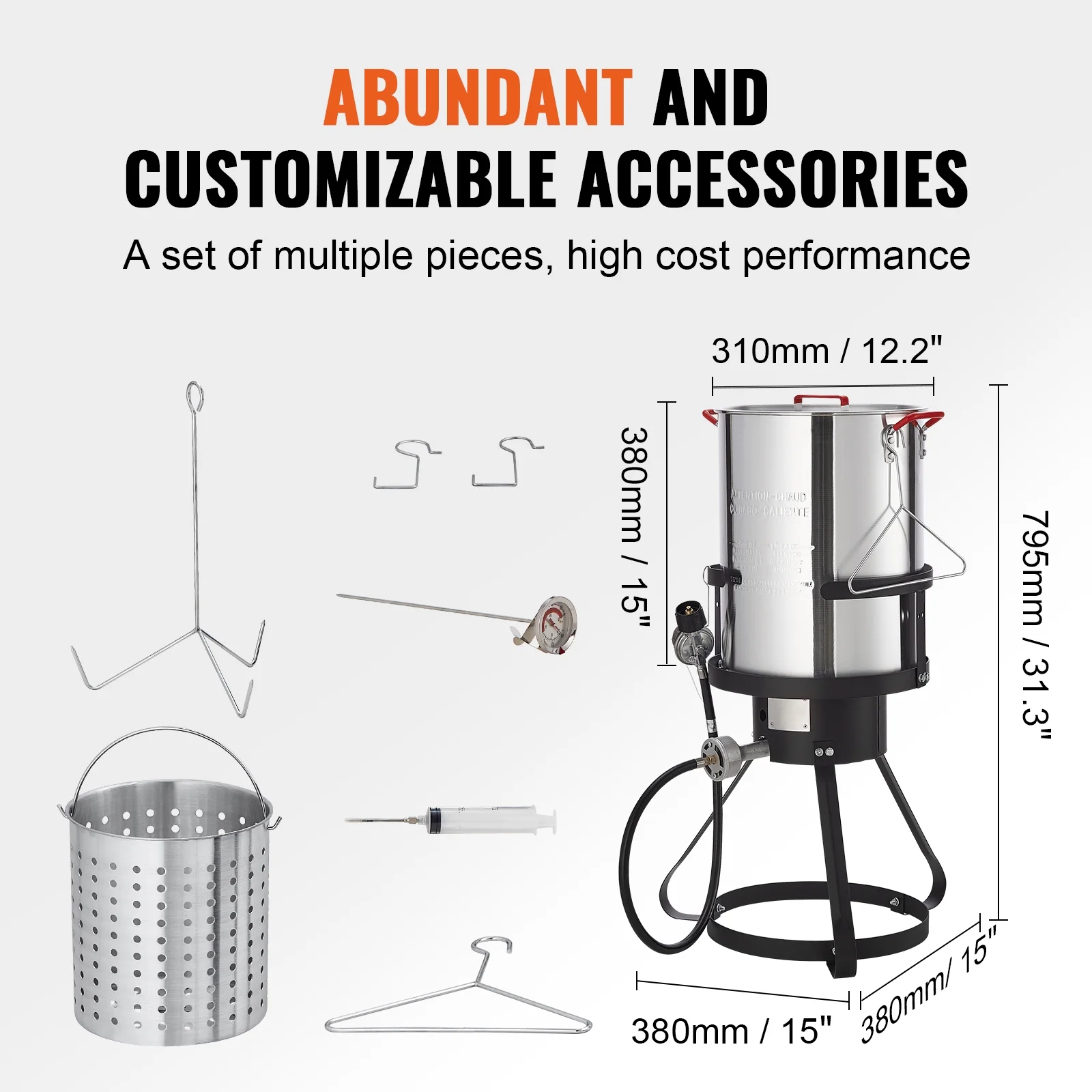 KFFKFF Deep Fryer for Turkey, Set of 30-qt Boiler Steamer Cooker, Outdoor Aluminum Pot for Seafood Frying, Propane Gas Boiler with 54,000 BTU Burner, Comes with Basket, Poultry Rack