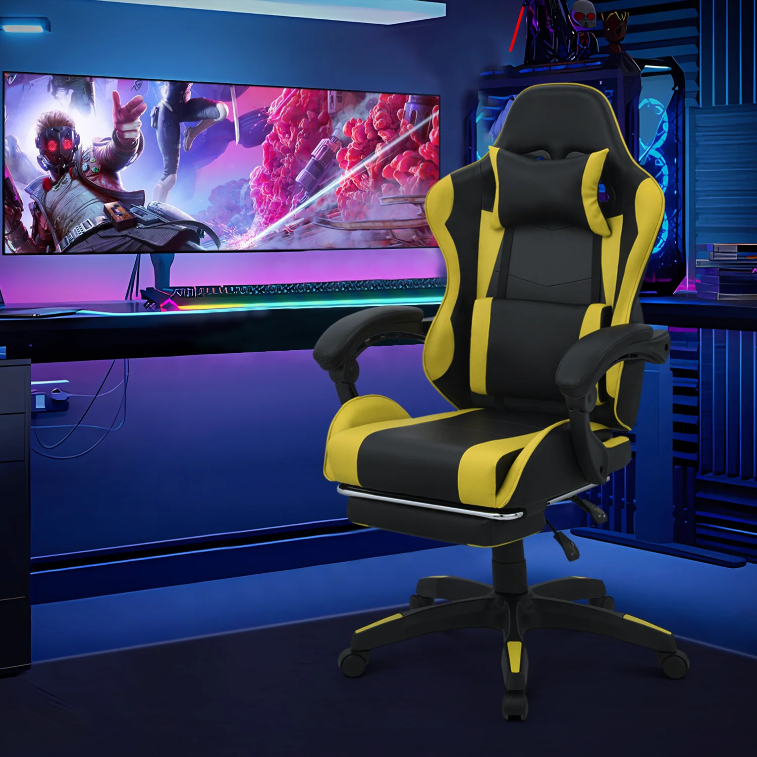 Magshion Adjustable Gaming Chair, Ergonomic PC Computer Seat with Headrest and Lumbar Support for Adults Teens Desk Chair, Black