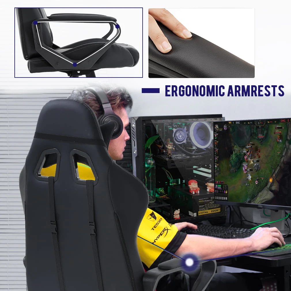 High-Back Gaming Chair PC Office Chair Computer Racing Chair PU Desk Task Chair Ergonomic Executive Swivel Rolling Chair with Lumbar Support for Back Pain Women, Men (WHITE)