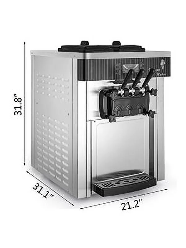 VEVOR Commercial Ice Cream Machine 20-28L/H Soft Serve with LED Display Auto Clean 3 Flavors 2200W,Silver