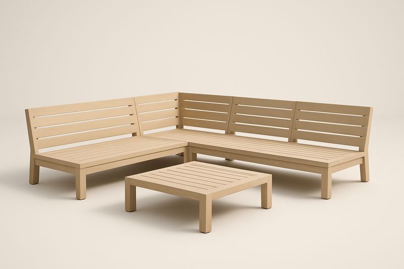 Set divano angolare da esterno in legno massello, marrone chiaro