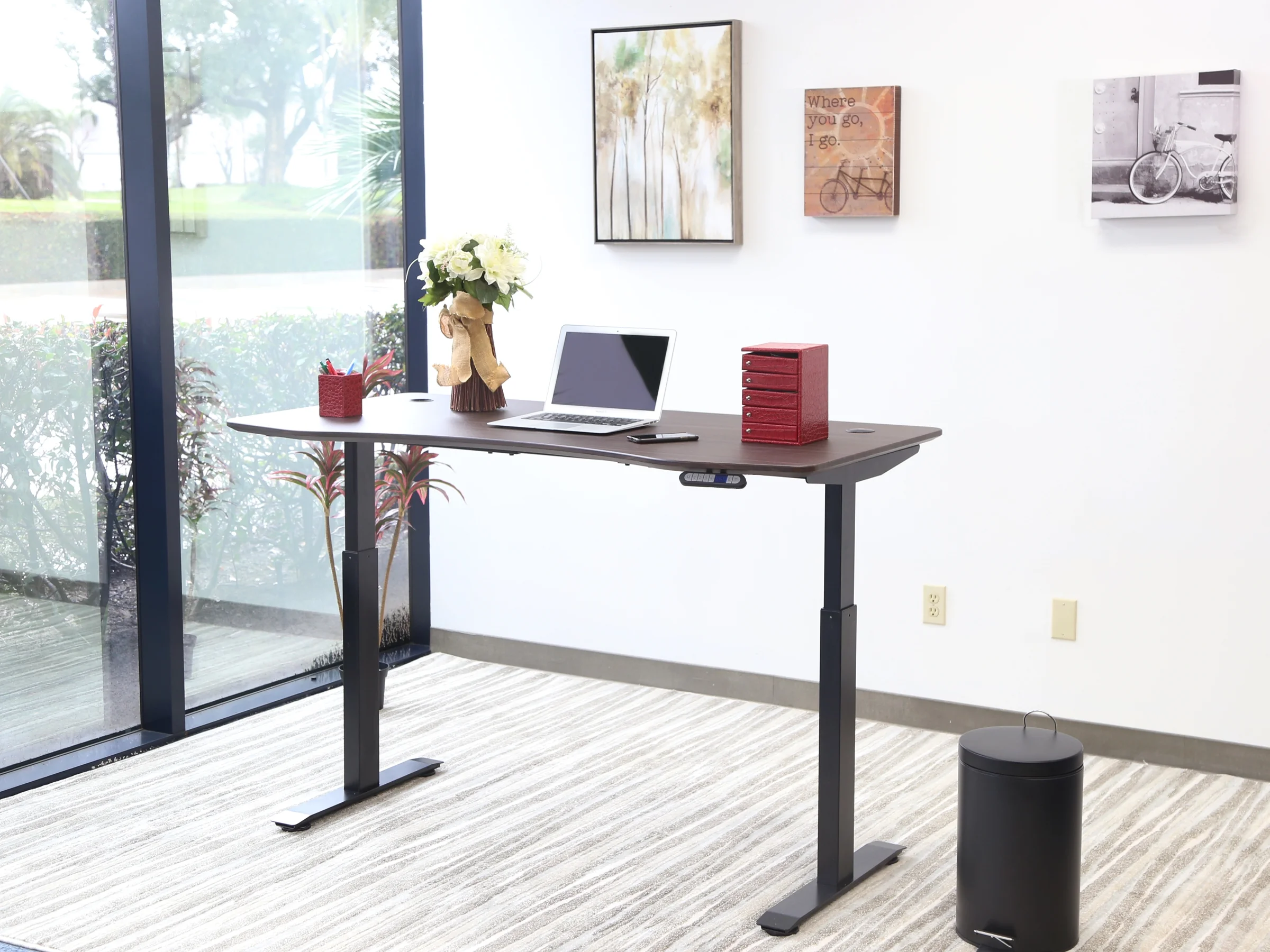 MotionWise Manager Series Dual Motorized Rising Sit/Stand Desk for Home Or Office, American Walnut