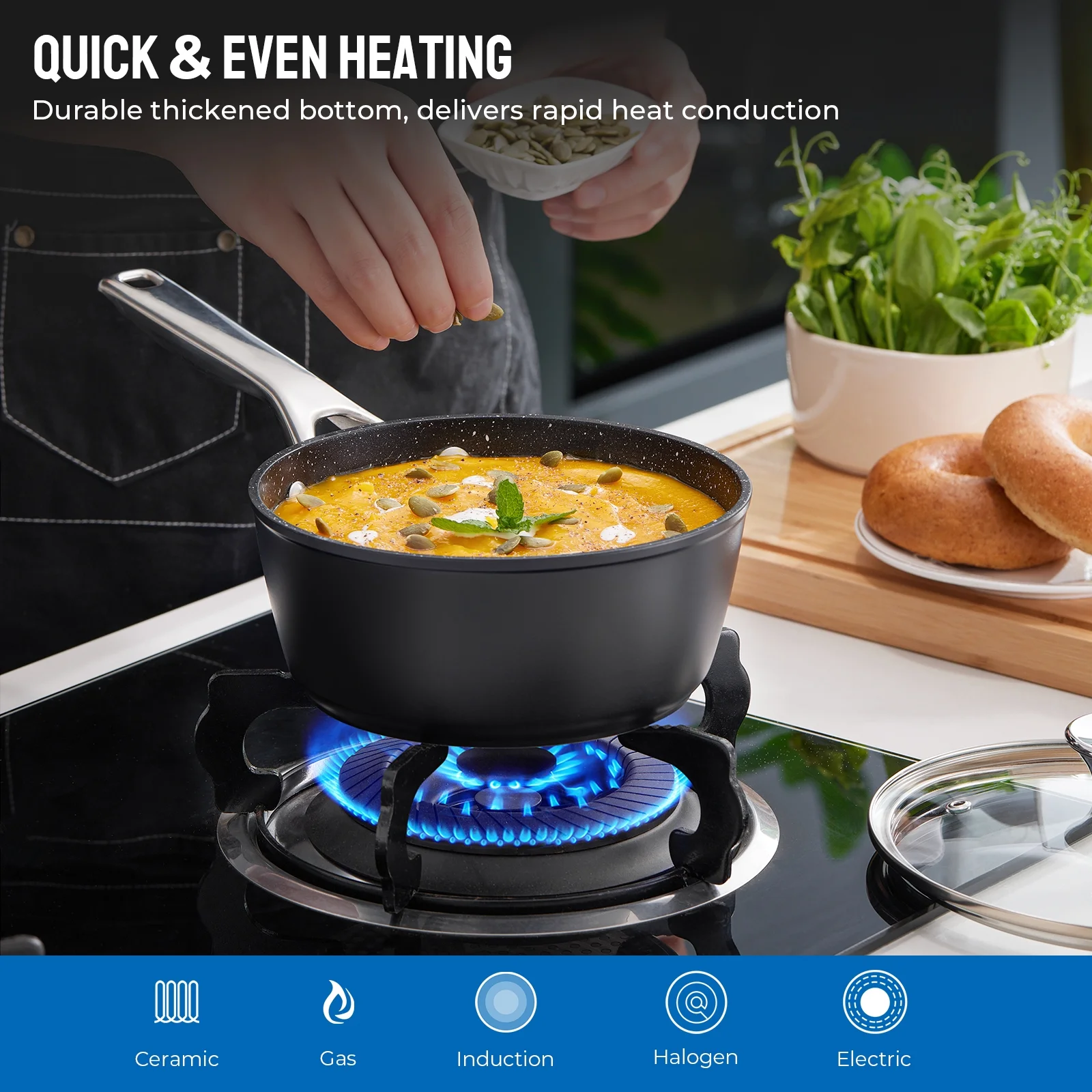 10 pcs Induction Cookware Pots and Pans Set, Compatible with All Stoves, Dishwasher Safe, Aluminum