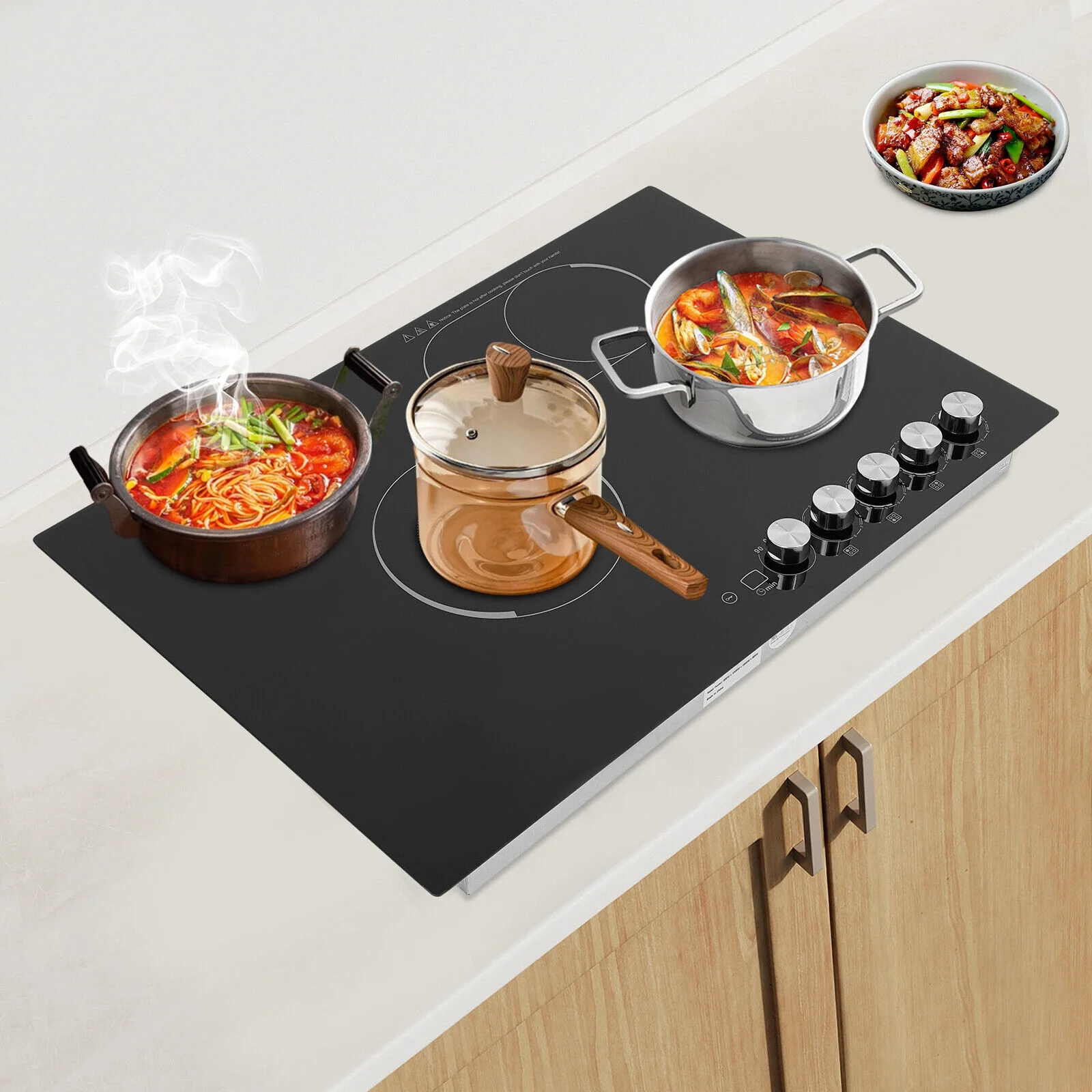 4 Burners Electric Cooktop, Knob Control Built-in Ceramic Cooktop, 23