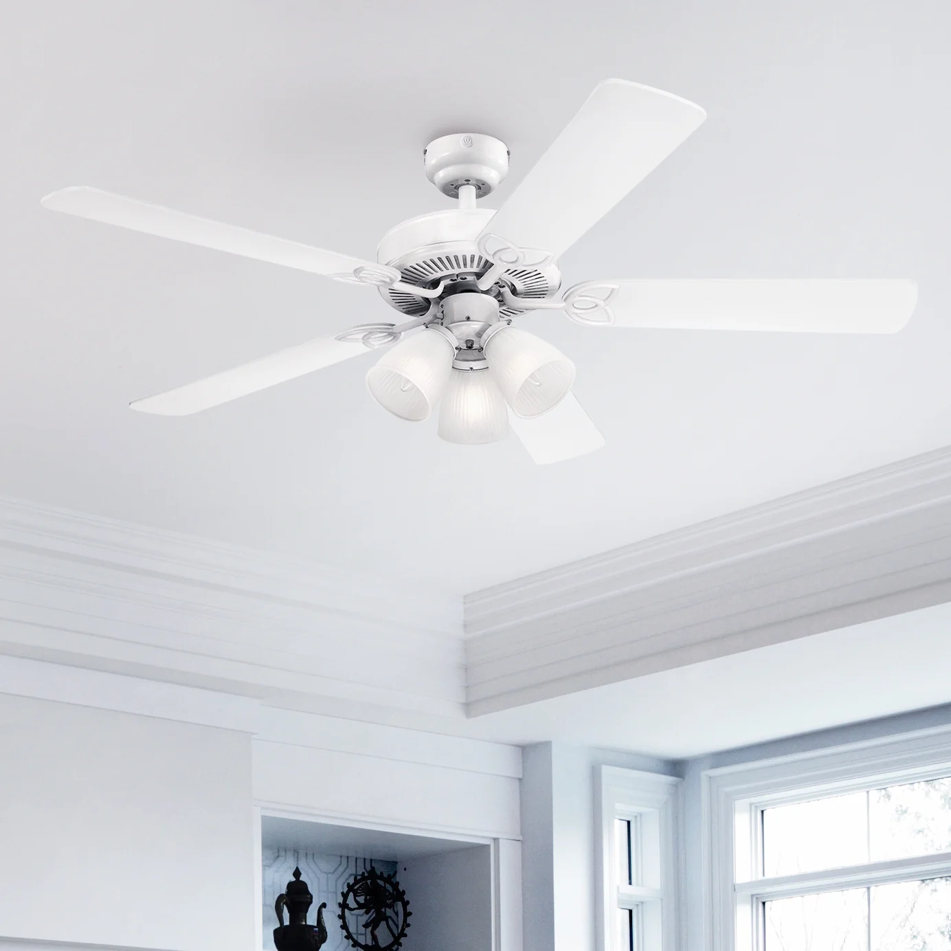 Westinghouse Vintage 52 in. White Finish Reversible Blades (White/White Washed Pine) Frosted Ribbed Glass