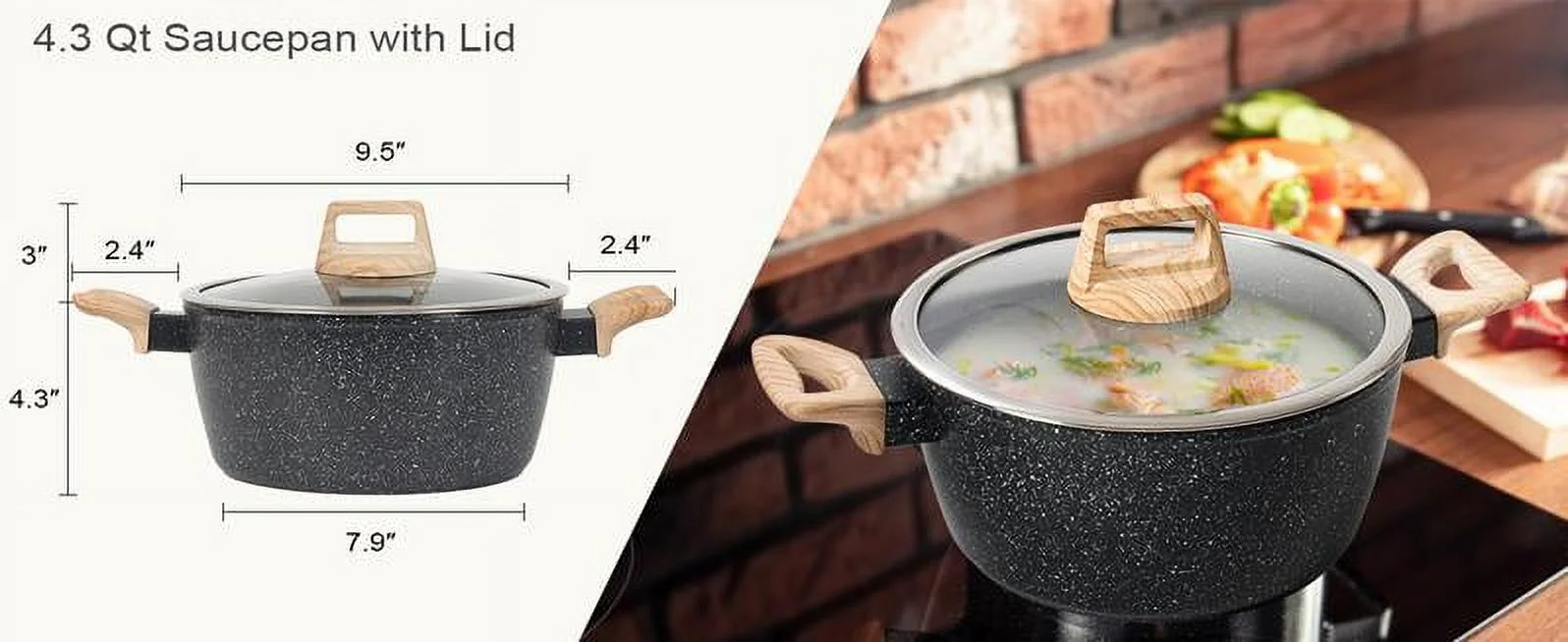 12pcs Pots and Pans Set Non Stick Kitchen Cookware Sets Induction Cookware Nonstick Granite Cooking Set with Frying Pans, Saucepans, Steamer