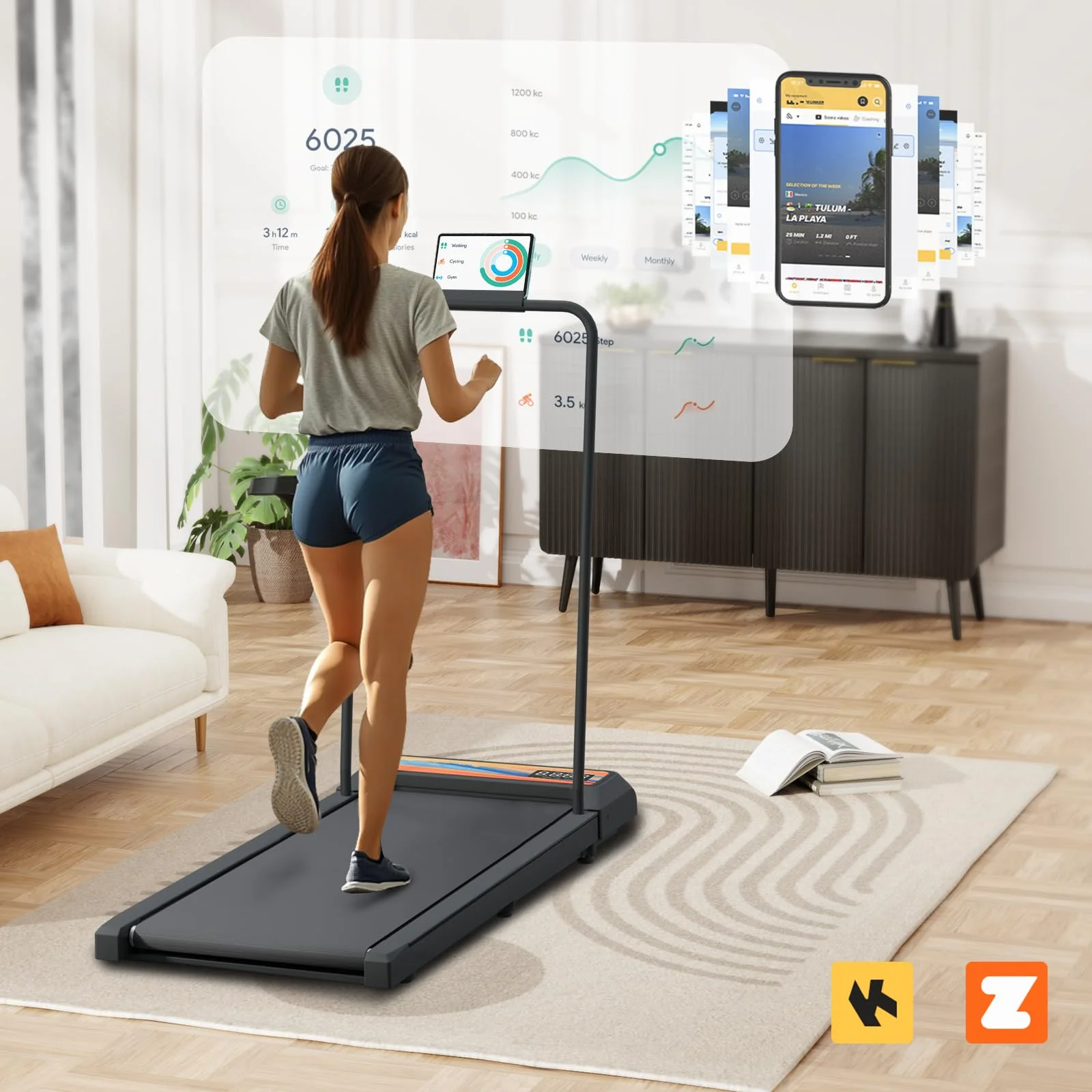 Chiccushion Walking Pad Treadmill Under Desk with Handle for Home, 2.5HP Portable Walking Treadmill with Remote Control, 300 Lbs Capacity, LED Display