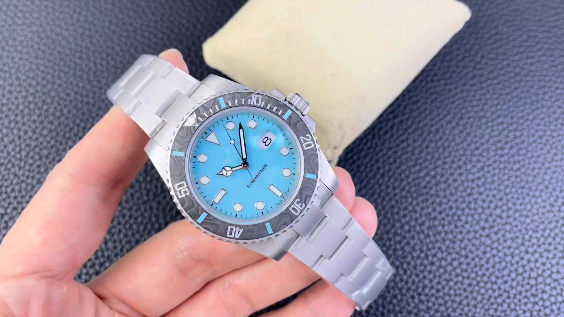 【Super Clone】Rolex Submariner Sandblasted DIWF Edition Carbon Bezel  Ice Blue Dial