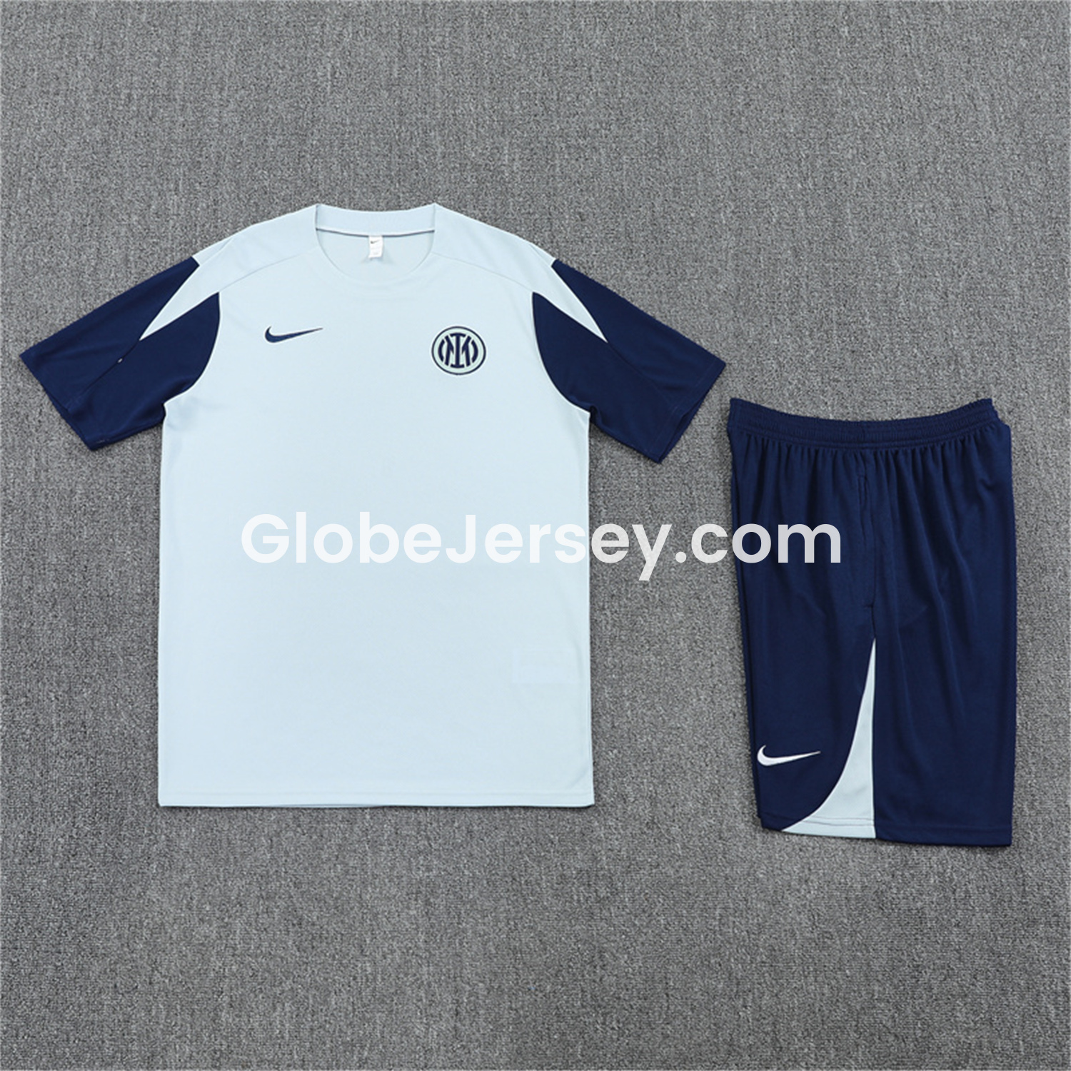Inter Milan 25-26 Short-Sleeve Kids Training Set - Light Grey Top & Blue Shorts