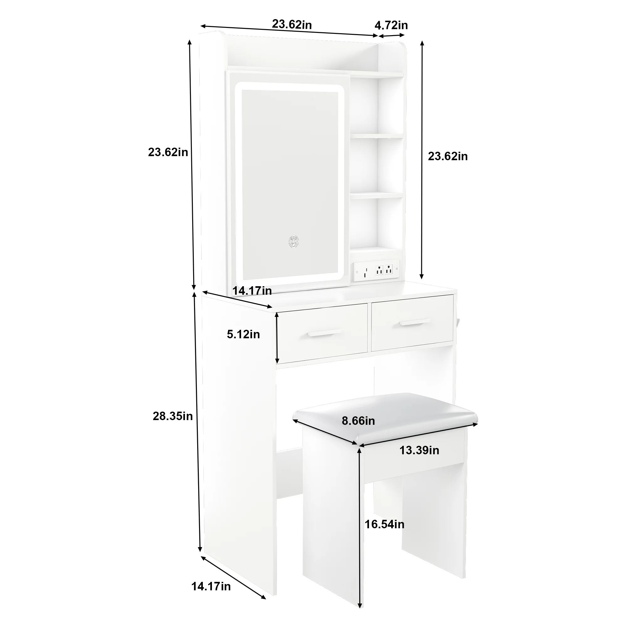 Makeup Vanity Desk with Mirror & Adjustable LED Lights,Hidden Storage